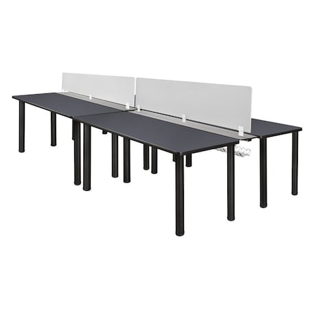 Kee Desking Regency Kee 60 x 24 in. 4 Person Workstation Desk with Privacy Divider- Grey Top, Black Legs MBSPD12024GYBPBK
